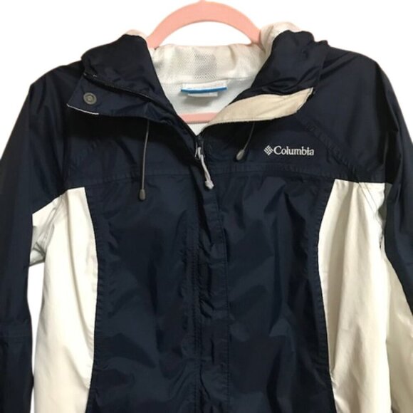 Columbia Omni Tech Women’s Navy & White Full Zip Hooded Waterproof Jacket Medium - Picture 2 of 6